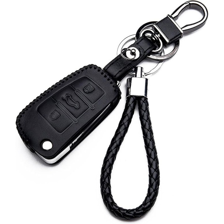 Husa Cheie Audi din Piele Eco cu Breloc – Carcasa Protectie 3 Butoane Compatibila A3 A4 A6 S3 S4 S6 RS4 RS6 Q7 TT – Design Elegant