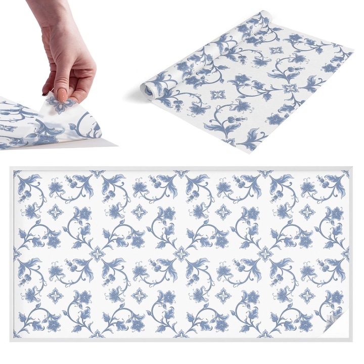 Folie Autoadeziva pentru Protectie Solara si Intimitate pentru Geam si Fereastra, Wallfluent, Ornament floral, Alb, 200x100 cm, Blocare Solara, Autoadeziva Decorativ, 010450850030000283303