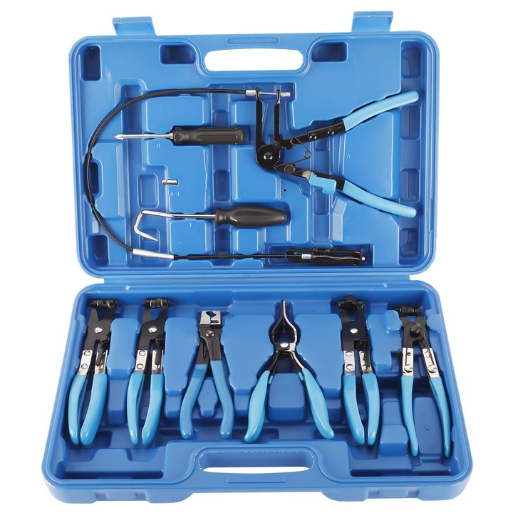 Cleste pentru cleme de furtun cu 9 bucati, scule de indepartare a clemelor de furtun cu raza lunga de actiune, pentru furtun de apa si incalzitor de radiator cu lichid de racire auto