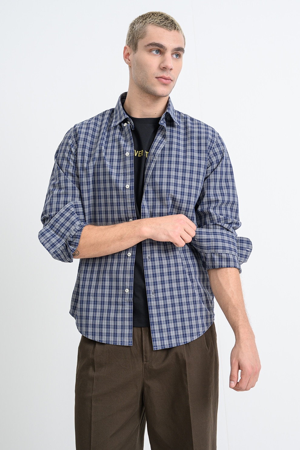 United Colors of Benetton, Camasa din bumbac cu model in carouri, Bleumarin, XL