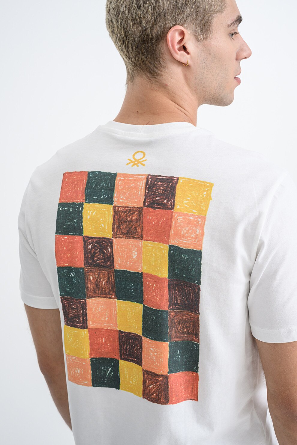United Colors of Benetton, Tricou din bumbac cu design text, Visiniu, Portocaliu, Alb optic, M