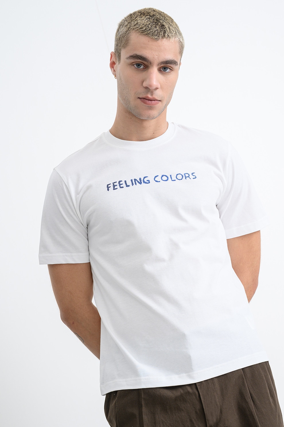 United Colors of Benetton, Tricou din bumbac cu design text, Alb, Albastru lavanda, Bleumarin, XL