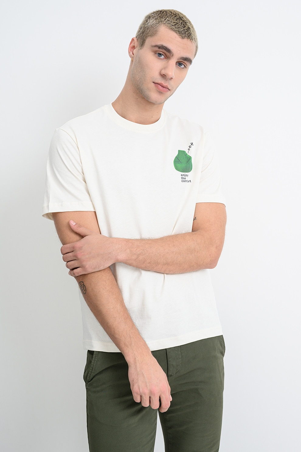 United Colors of Benetton, Tricou din bumbac cu imprimeu pe partea din spate, Galben, Alb murdar, XL