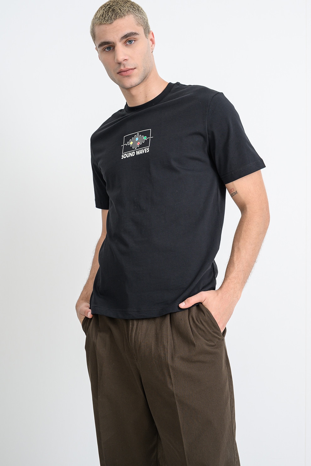 United Colors of Benetton, Tricou din bumbac cu imprimeu pe partea din spate, Rosu, Negru, Alb murdar, M
