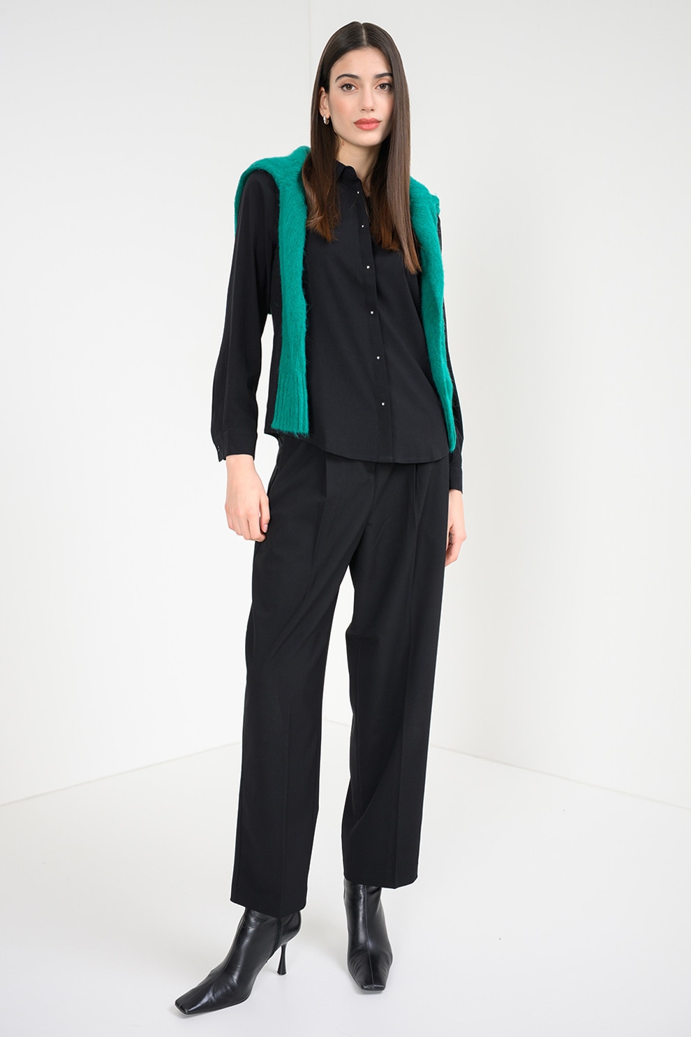 United Colors of Benetton, Camasa din amestec de lyocell, Negru, S