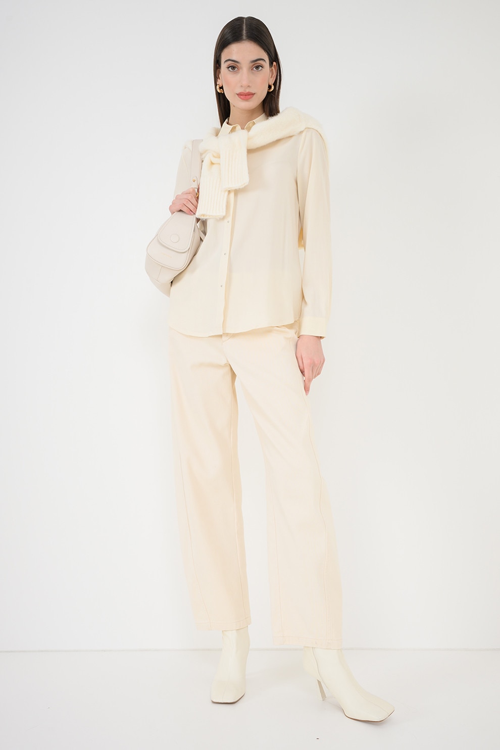 United Colors of Benetton, Camasa din amestec de lyocell, Alb fildes, XS