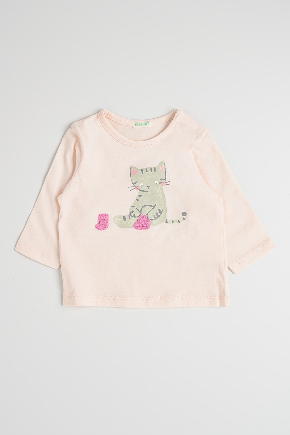United Colors of Benetton, Bluza de bumbac cu detalii in relief, Gri, Piersica, 68 CM