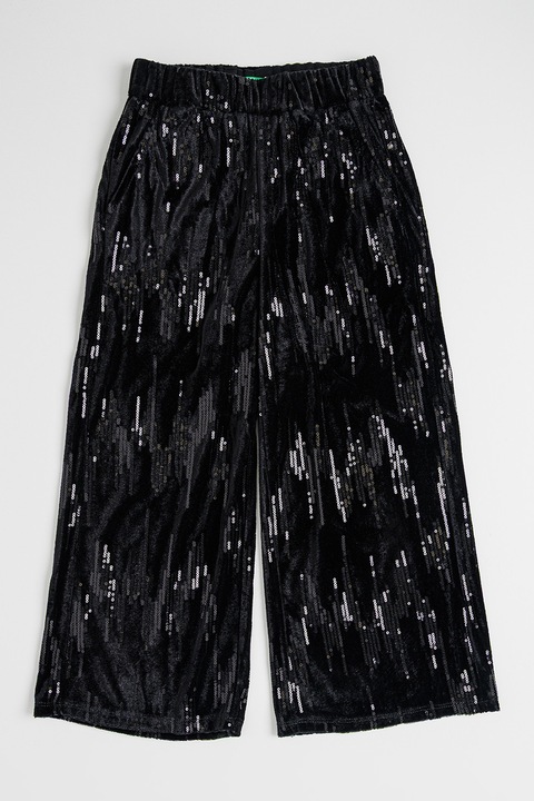 United Colors of Benetton, Bő szárú nadrág flitteres díszítéssel, Fekete