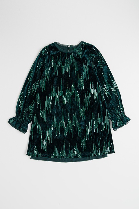 United Colors of Benetton, Rochie cu aspect de catifea si aplicatii cu paiete, Verde padure