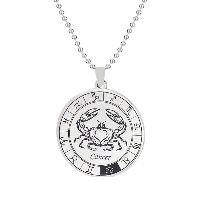 Nyaklánc, rozsdamentes acél, unisex, zodiákus, csillagjegy, Rák, horoszkóp medál, golyós lánc 60 cm, 3 cm r5