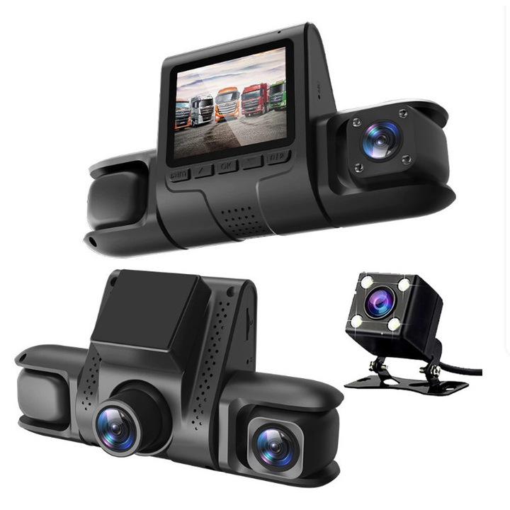 Camera video pentru bord, inregistrare HD quad, 1080p, 5 megapixeli, senzor de gravitatie, obiectiv cu unghi larg de 140°, viziune nocturna cu infrarosu, USB