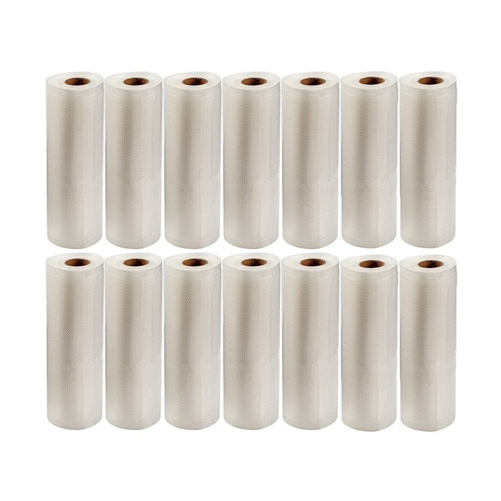 Set 14 role pungi universale pentru vidat si sigilat alimente, NEXTLY, gofrate, lavabile, conservare optima, fructe, legume, carne, mancare, compatibilitate universala, rezistenta la inghet si caldura, 500x28cm