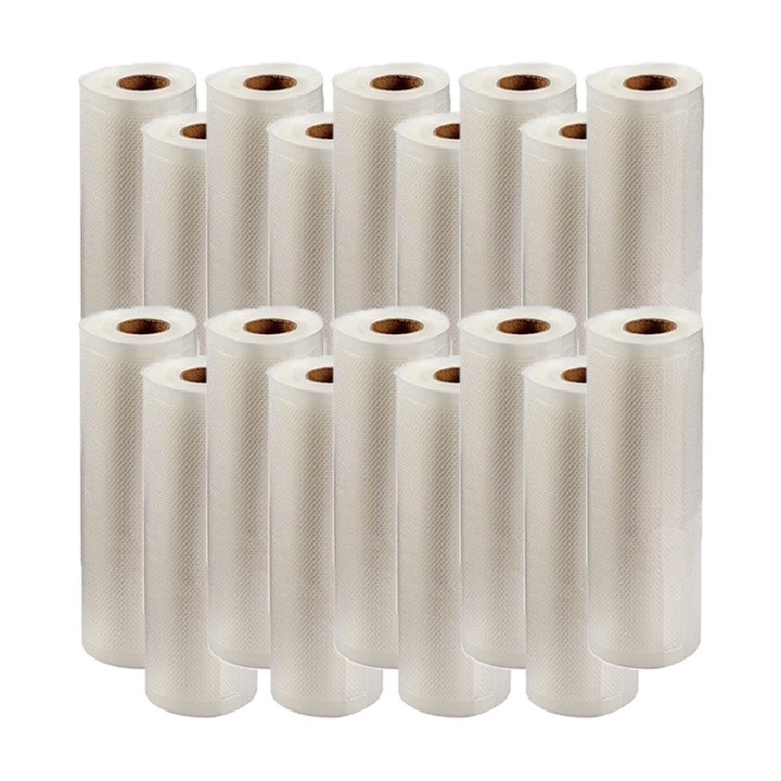 Set 18 role pungi universale pentru vidat si sigilat alimente, NEXTLY, gofrate, lavabile, conservare optima, fructe, legume, carne, mancare, compatibilitate universala, rezistenta la inghet si caldura, 500x28cm