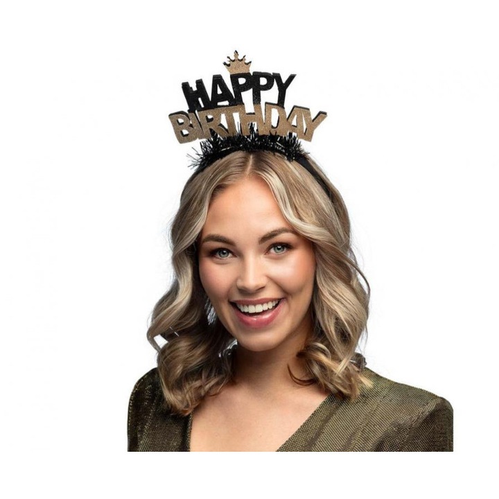 Тиара STAO Честит рожден ден, черна - златна, универсален размер