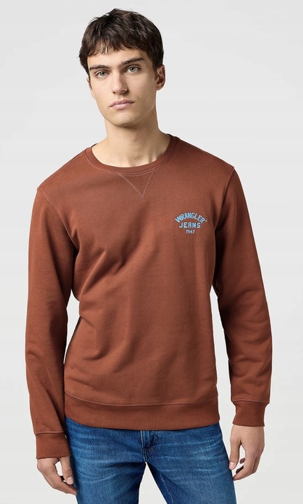Мъжки суичър Wrangler, обло деколте, стандартна кройка, 100% памук, кафяво-червеникав със синьо лого