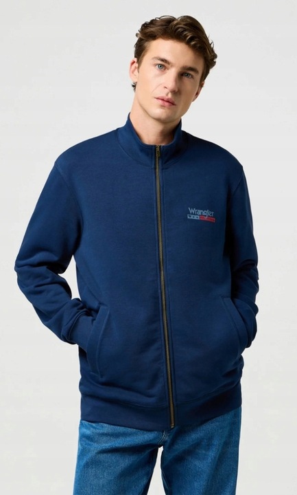 Мъжки суитшърт, Wrangler, яка тип фуния, цип, син, памук