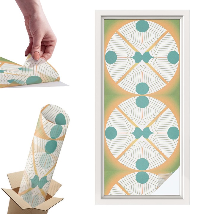 Декоративно фолио за прозорци, Wallfluent, Геометрична хармония, Зелено, 50 x 116 cm, с ефект на витраж, самозалепващо се, 010450850040000282943