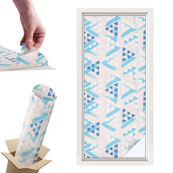 Декоративно фолио за прозорци, Wallfluent, Геометрични шарки, Бежово, 50 x 116 cm, с ефект на витраж, За Шкафове, Врати, Стени, Гладки Повърхности, 010450850040000012882