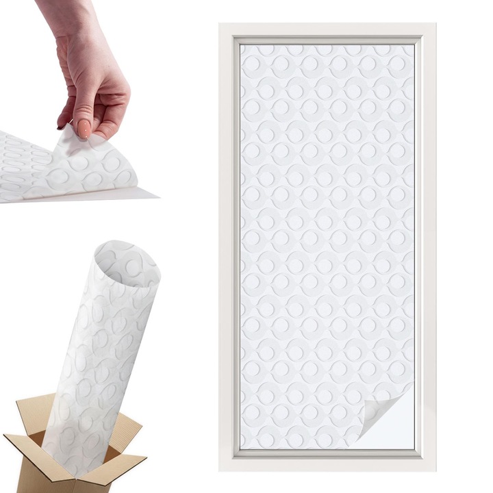 Декоративно фолио за прозорци, Wallfluent, Геометрични фигури, Бяло, 50 x 116 cm, с ефект на витраж, Подходящо За Кухня, Баня, Офис, 010450850040000276175