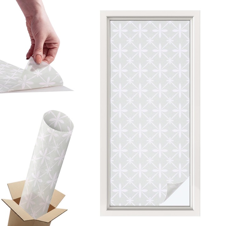 Самозалепващо декоративно фолио, Wallfluent, Флорална симетрия, Зелено, 50 x 116 cm, с ефект на витраж, PVC, 010450850040000276741