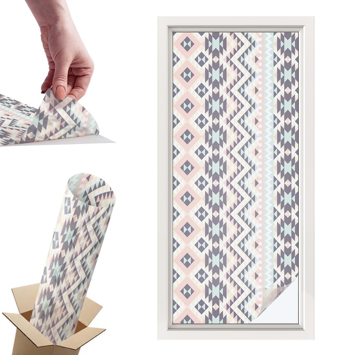 Декоративно фолио за прозорци, Wallfluent, Пастелна геометрия, Розово, 50 x 116 cm, с ефект на витраж, PVC, 010450850040000012976