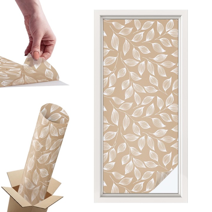 Folie Decorativa, Wallfluent, Frunze de natura, Bej, 50x116 cm, Pentru Geam Baie, Autoadeziva Decorativ, 010450850040000033445