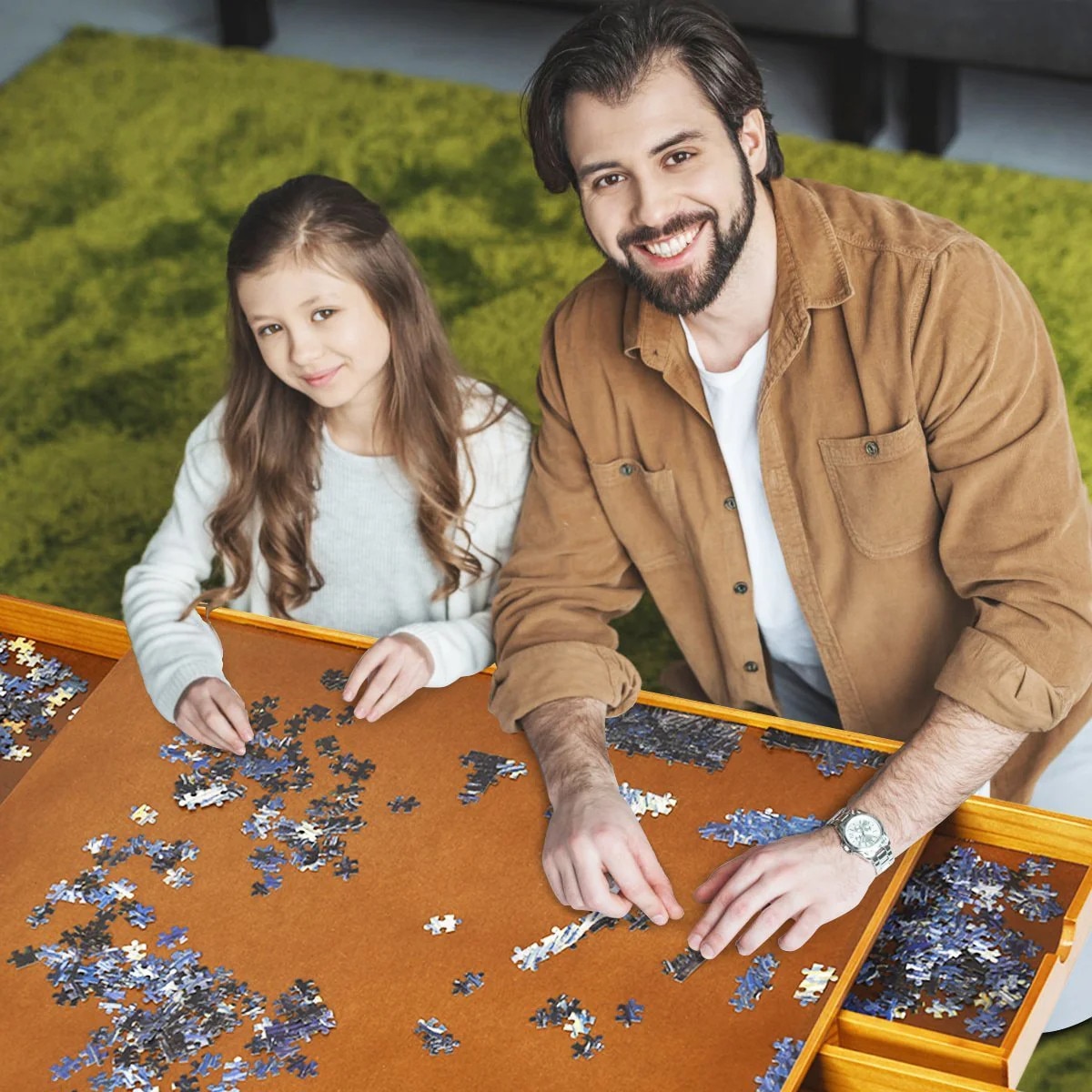 Masa puzzle din lemn cu 4 sertare - eMAG.ro