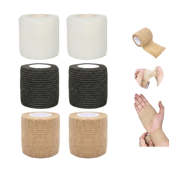 Fasă elastică autoadezivă, set 6 role, multicolor, 5cm x 4.5m, pentru protecție articulații