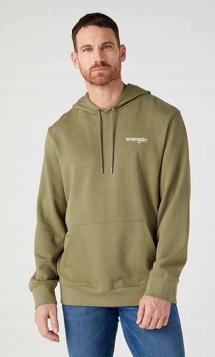 Мъжки суичър, Wrangler, модел Logo, стандартна кройка, зелен, памук, XL INTL