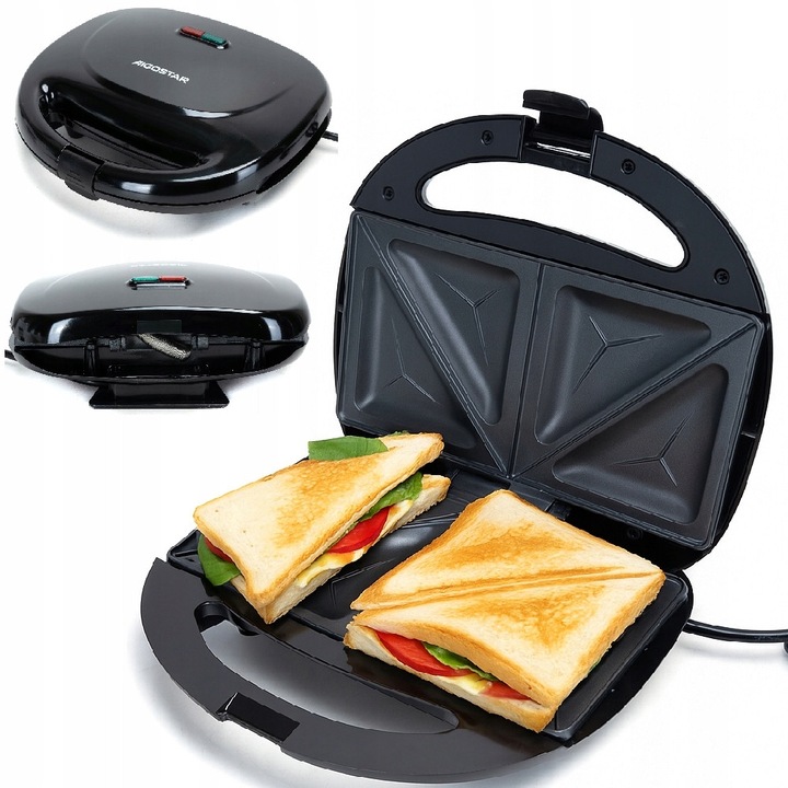 Opiekacz sandwich-uri Aigostar 750W, neaderent, dimensiuni 235x210x77mm, set complet