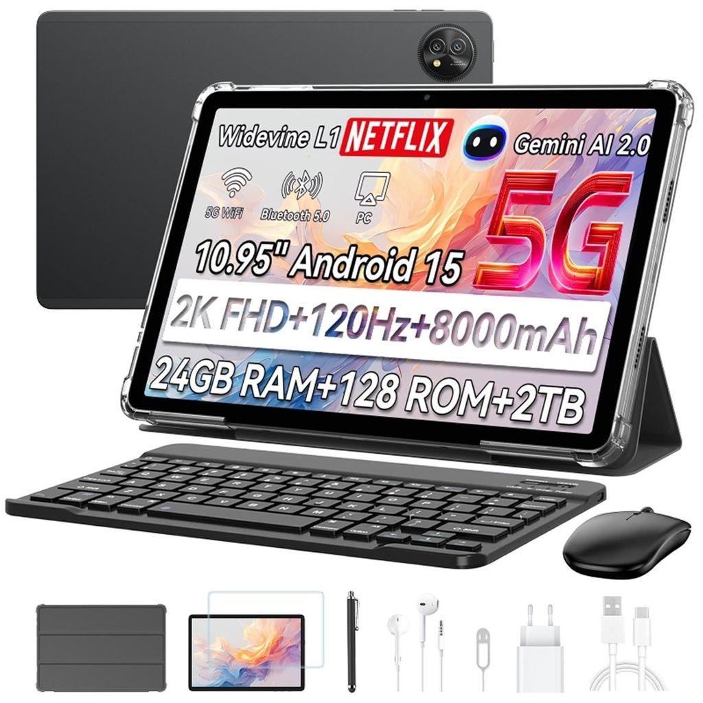 Tableta Blackview ZENO 10,11" FHD+ IPS,5G AI,90Hz, Ai Android 15, 24GB+128GB(TF 2TB), UNISOC Tiger T8200, 8800mAh, 13MP, 4 × Box Speaker, Cu tastatura, PC Mode 2.0, BT 5.0/GPS, negru