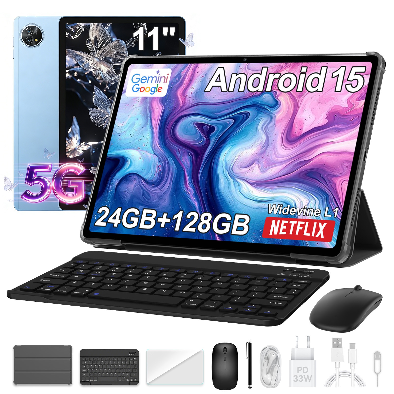 Tableta Blackview ZENO 10,11" FHD+ IPS,5G AI,90Hz, Ai Android 15, 24GB+128GB(TF 2TB), UNISOC Tiger T8200, 8800mAh, 13MP, 4 × Box Speaker, Cu tastatura, PC Mode 2.0, BT 5.0/GPS, albastru