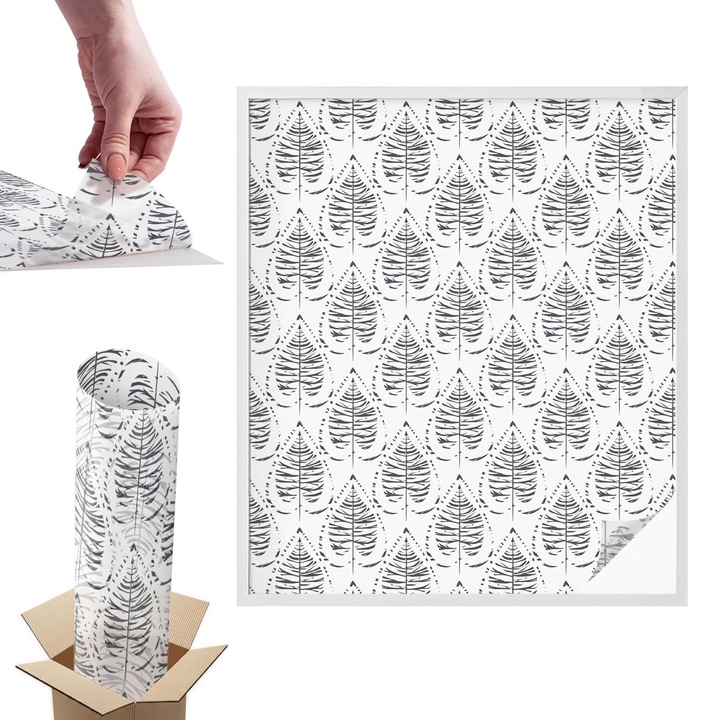 Folie Autoadeziva pentru Protectie Solara si Intimitate pentru Geam si Fereastra, Wallfluent, Eleganta frunzisoasa, Alb, 100x116 cm, Blocare Solara, Autoadeziva Decorativ, 010450850050000033472