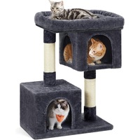 Ansamblu de Joaca pentru Pisici BigSize KATO™ 01L Plush Comfort+, Casuta Extra Spatioasa, Pat Panoramic XL cu Saltea Detasabila EasyClean, Casuta cu Doua Iesiri, Stalpi din Sisal Resist+, Baza Ranforsata, 84 Cm, Dark Grey