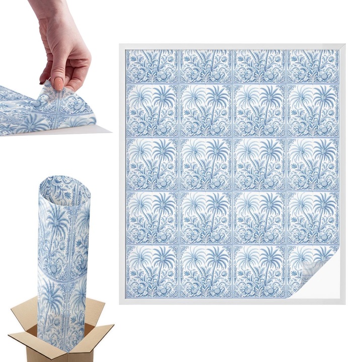 Folie pentru confidentialitate, Wallfluent, Peisaj tropical, Albastru, 100x116 cm, Pentru Usi de Sticla, Autoadeziva Decorativ, 010450850050000283267