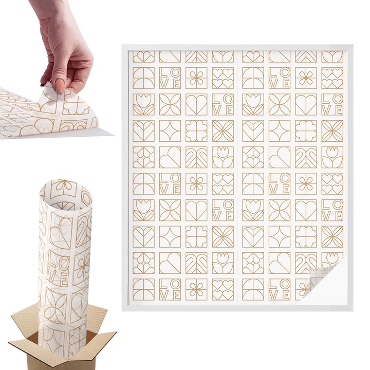 Folie geam intimitate, Wallfluent, Iubire geometrica, Alb, 100x116 cm, Protectie Solara si Intimitate, Autoadeziva Decorativ, 010450850050000288809