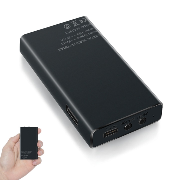 Външна батерия със скрит рекордер MZ006, 32GB памет, 300 часа запис, 2500mAh батерия