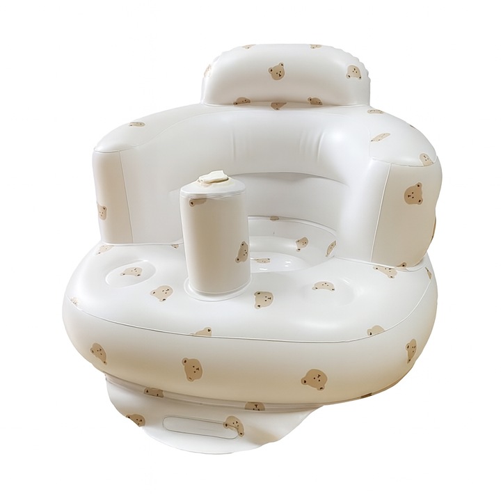 Scaun Gonflabil Bebelusi RAMWISH, 57×48×35 cm, 410 g, Stabil si Portabil, Ideal pentru Sedere, Joaca si Baie, modelul urs