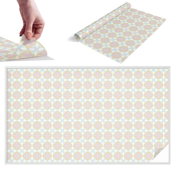 Folie pentru confidentialitate, Wallfluent, Ornament pastelat, Roz, 200x116 cm, Pentru Usi de Sticla, Autoadeziva Decorativ, 010450850060000012881