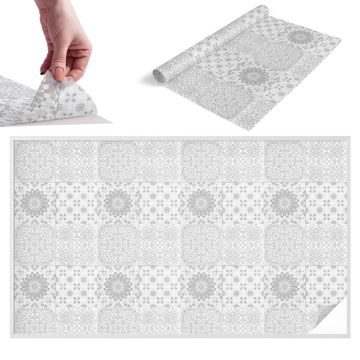 Folie Autoadeziva pentru Protectie Solara si Intimitate pentru Geam si Fereastra, Wallfluent, Eleganta clasica, Gri, 200x116 cm, Blocare Solara, Autoadeziva Decorativ, 010450850060000033542