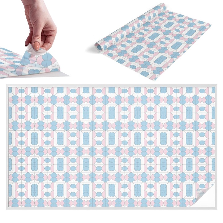 Folie pentru confidentialitate, Wallfluent, Modele pastelate, Alb, 200x116 cm, Pentru Usi de Sticla, Autoadeziva Decorativ, 010450850060000282981