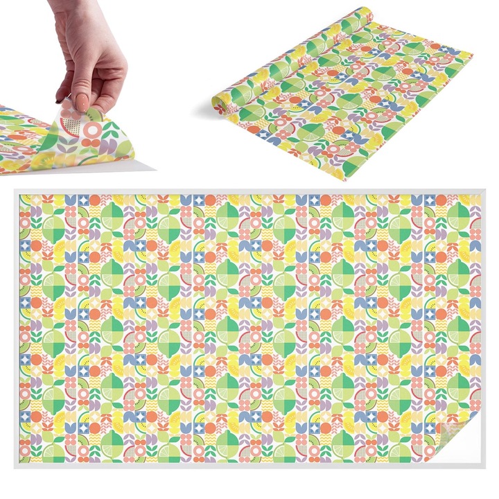 Folie Decorativa, Wallfluent, Fructe colorate, Verde, 200x116 cm, Pentru Geam Baie, Autoadeziva Decorativ, 010450850060000284168