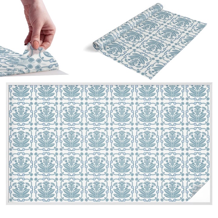 Folie Autoadeziva pentru Protectie Geamuri, Wallfluent, Model floral, Alb, 200x116 cm, Ofera Intimitate in Casa si Protectie Solara, Autoadeziva Decorativ, 010450850060000282986