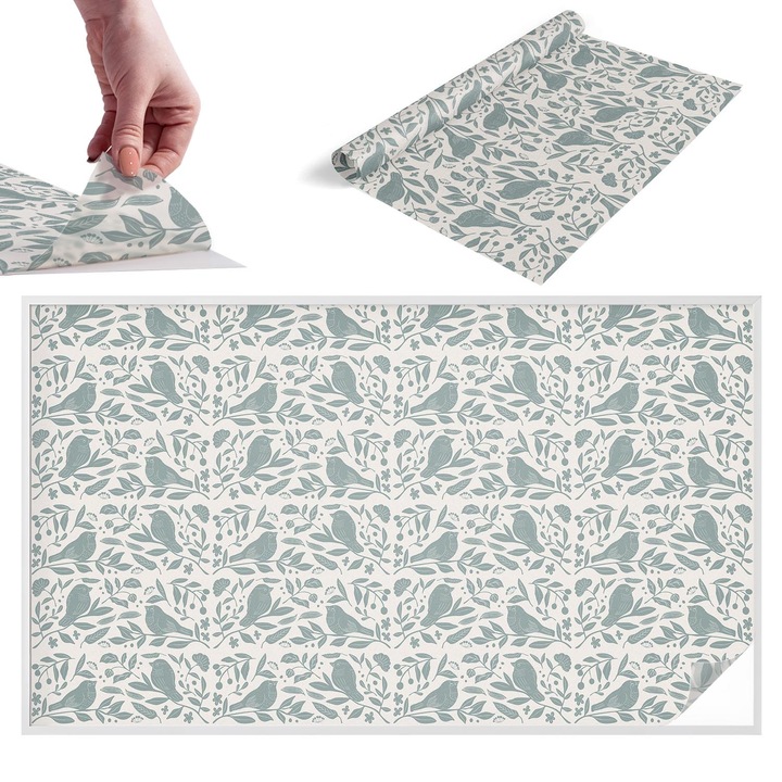 Folie pentru confidentialitate, Wallfluent, Motivul pasarii, Verde, 200x116 cm, Pentru Usi de Sticla, Autoadeziva Decorativ, 010450850060000288807