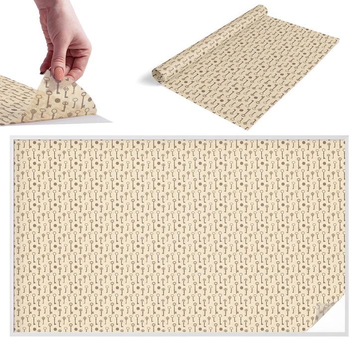 Folie pentru confidentialitate, Wallfluent, Chei misterioase, Bej, 200x116 cm, Pentru Usi de Sticla, Autoadeziva Decorativ, 010450850060000288814