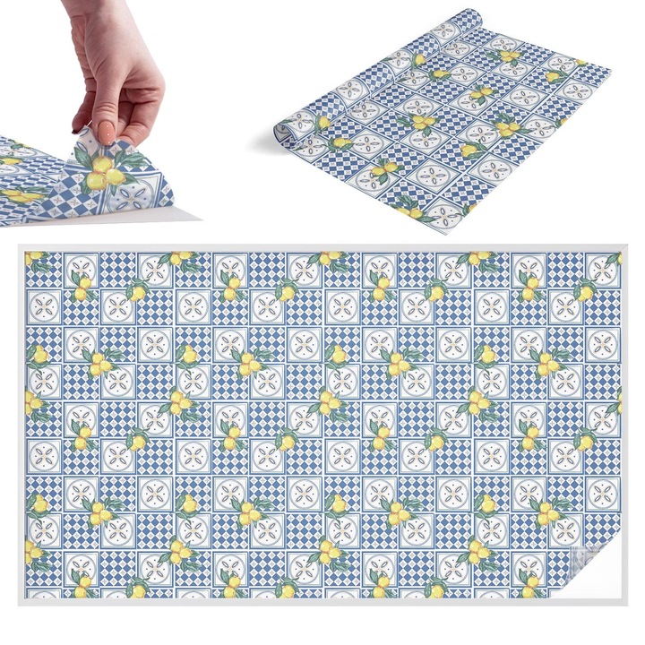 Folie pentru confidentialitate, Wallfluent, Model de lamaie, Albastru, 200x116 cm, Pentru Usi de Sticla, Autoadeziva Decorativ, 010450850060000283260