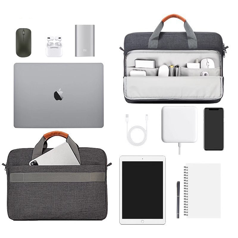 Geanta Laptop, BOMSTOM, 15.6", Spatioasa, Curea De Umar Ajustabila, Multiple Compartimente, Rezistenta la zgarieturi, 40x28.5x3.5 cm, Gri inchis
