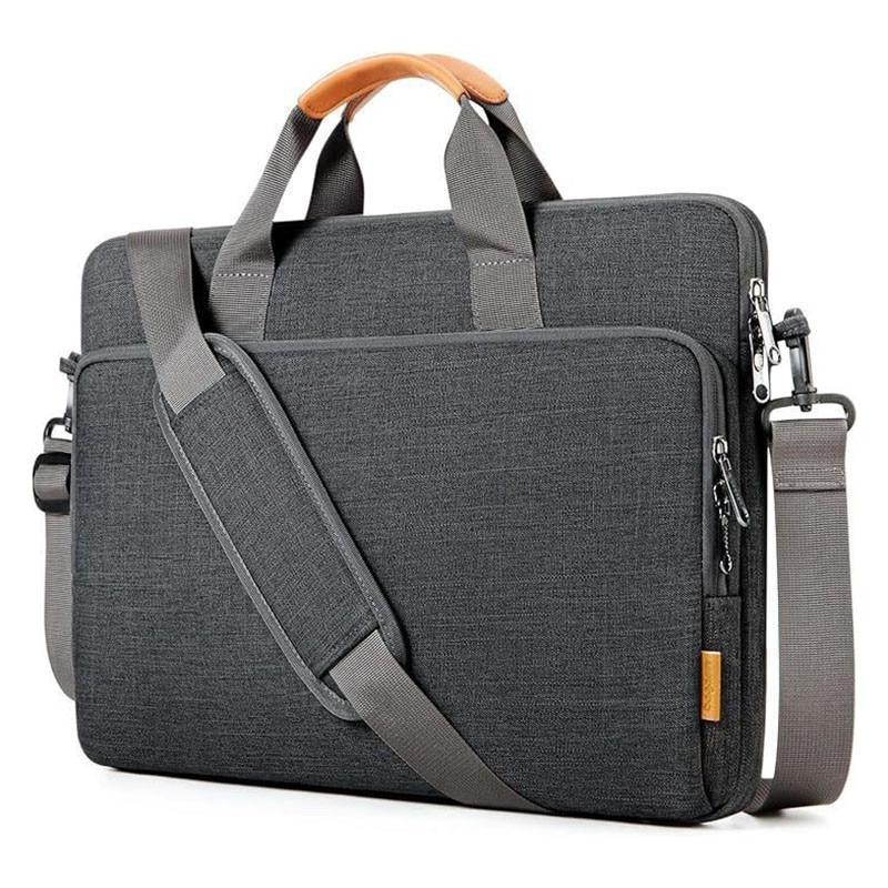 Geanta Laptop, BOMSTOM, 15.6", Spatioasa, Curea De Umar Ajustabila, Multiple Compartimente, Rezistenta la zgarieturi, 40x28.5x3.5 cm, Gri inchis