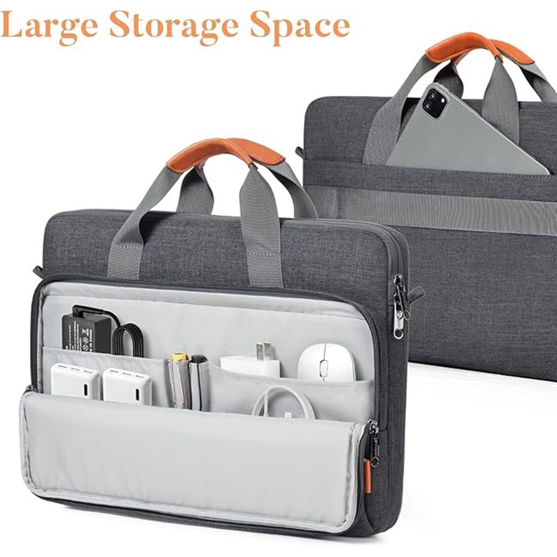 Geanta Laptop, BOMSTOM, 15.6", Spatioasa, Curea De Umar Ajustabila, Multiple Compartimente, Rezistenta la zgarieturi, 40x28.5x3.5 cm, Gri inchis