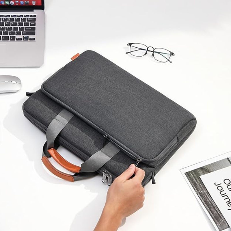 Geanta Laptop, BOMSTOM, 15.6", Spatioasa, Curea De Umar Ajustabila, Multiple Compartimente, Rezistenta la zgarieturi, 40x28.5x3.5 cm, Gri inchis